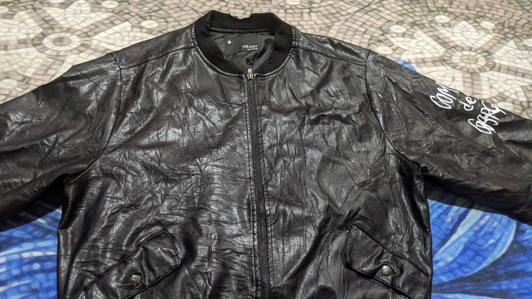 Comme des Gar ons CDG distressed wording faux leather pu jacket