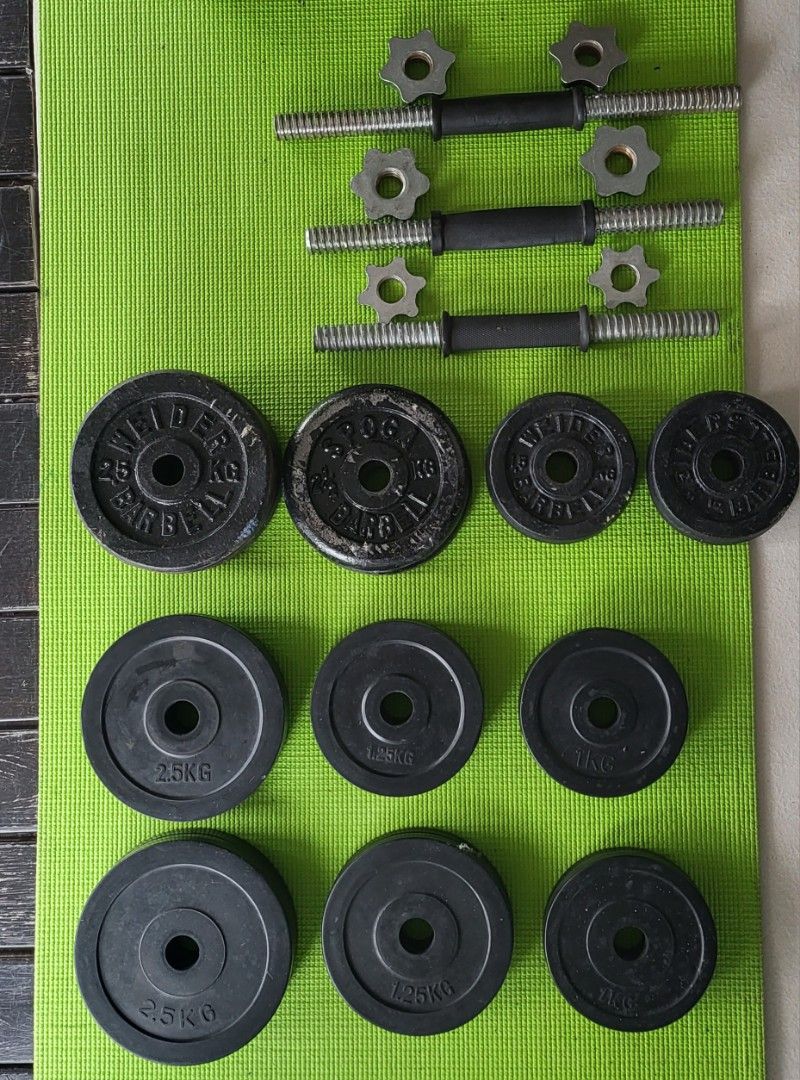 Dumbbells and various plate, Sports Equipment, Exercise & Fitness