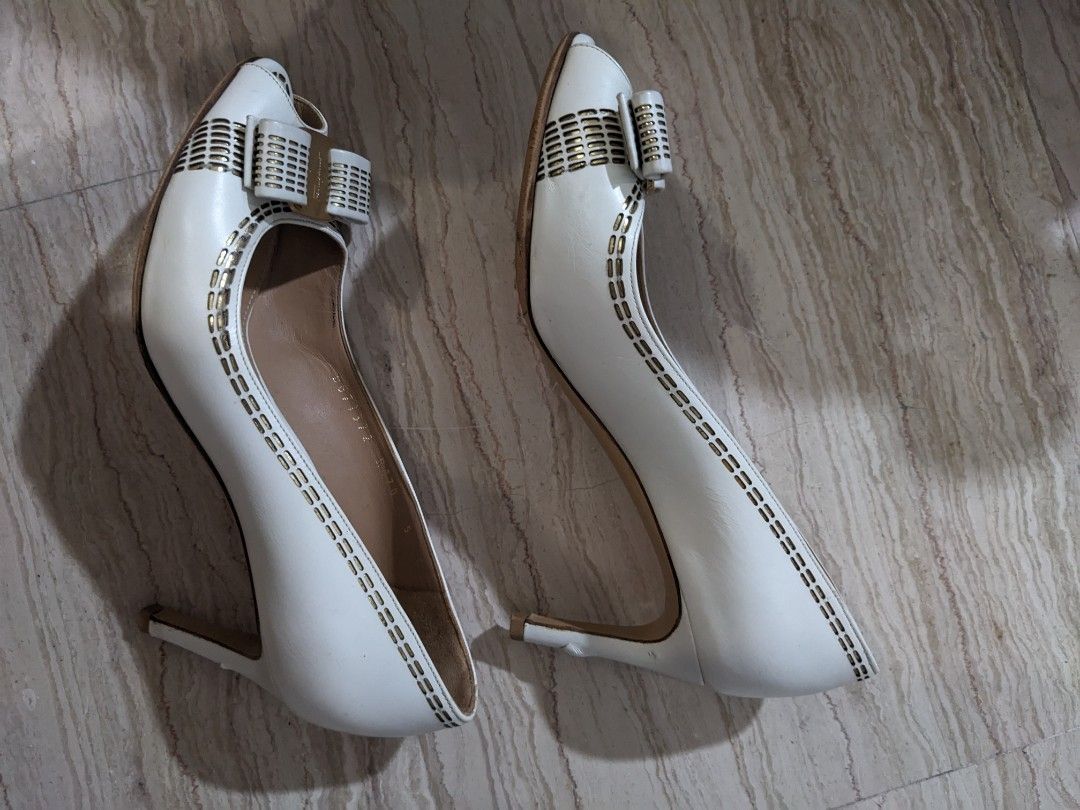 Ferragamo White Heels with Gold Trim Women s Fashion Footwear