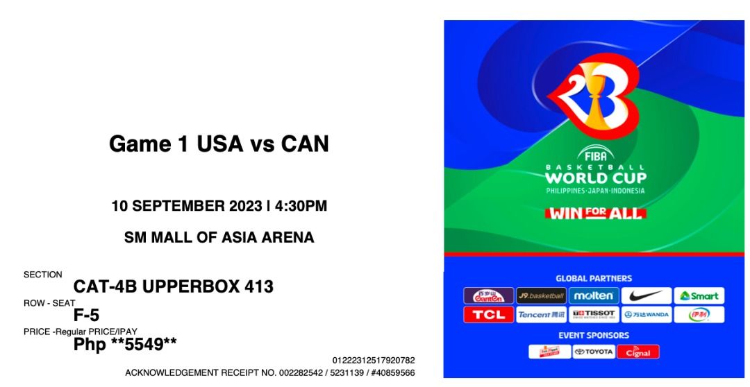 FIBA World Cup USA vs. Canada (Two Tickets), Tickets & Vouchers, Event