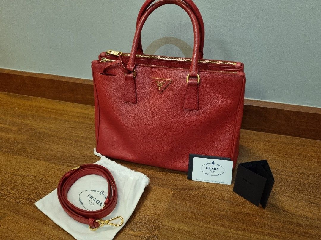 Black/fiery Red Medium Saffiano Leather Double Prada Bag