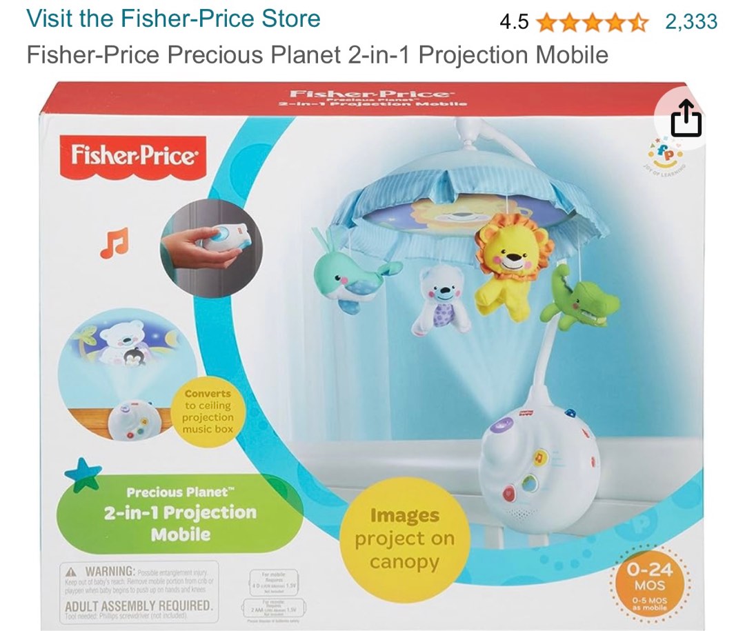 Fisher Price cot mobile, Babies & Kids, Baby Nursery & Kids Furniture