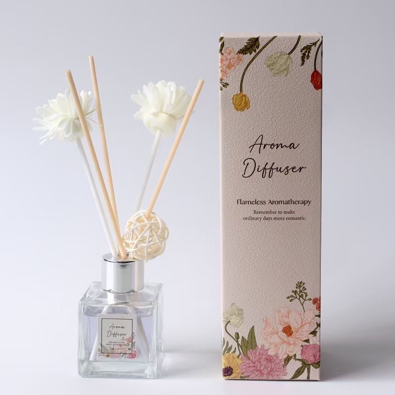 Flameless Aroma Diffuser 50ml square bottle essential oil with flower ...