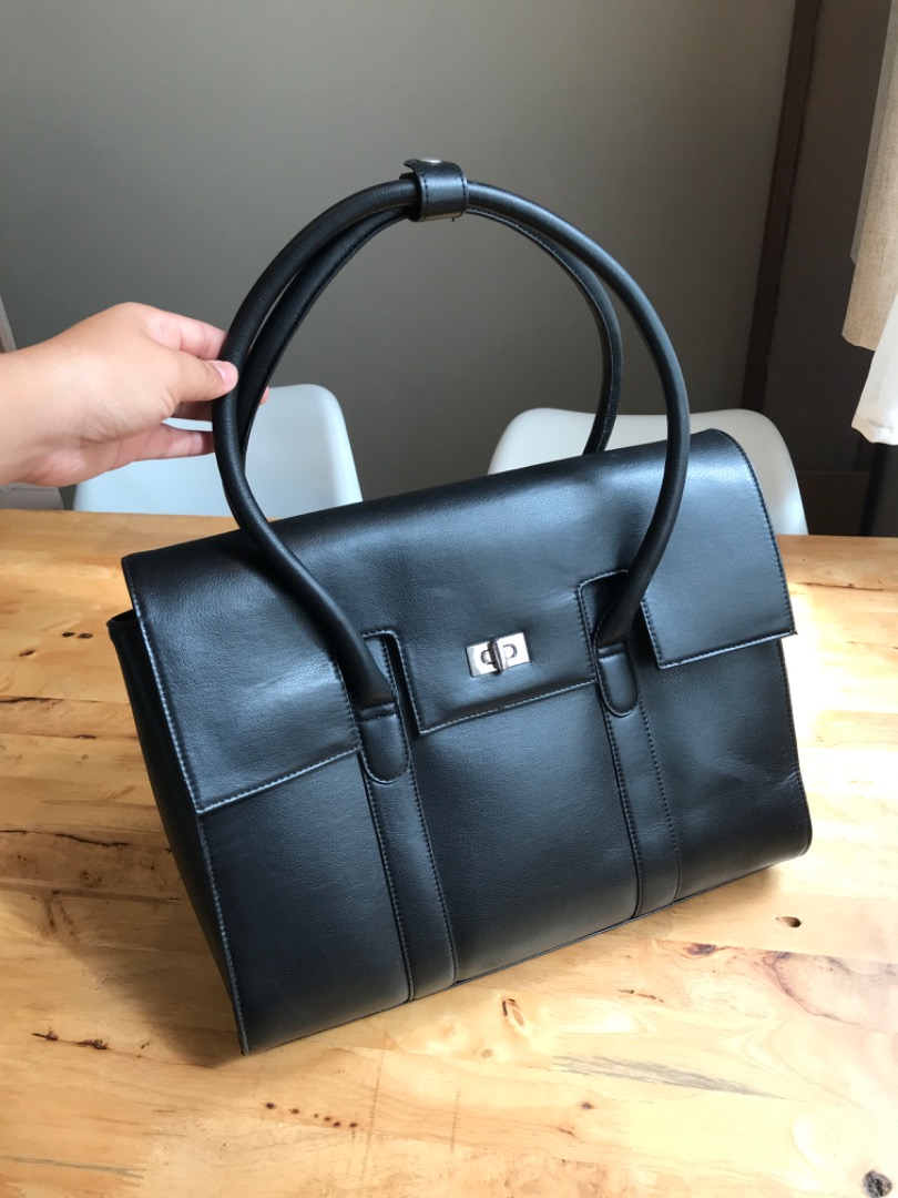 Forever 21 Black Faux Leather Briefcase Bag Working Luxury Style