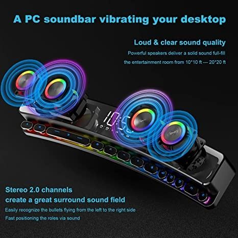 Gaming RGB Bluetooth Speaker Wireless High Bass Loud Soundbar for Desktop PC Computer