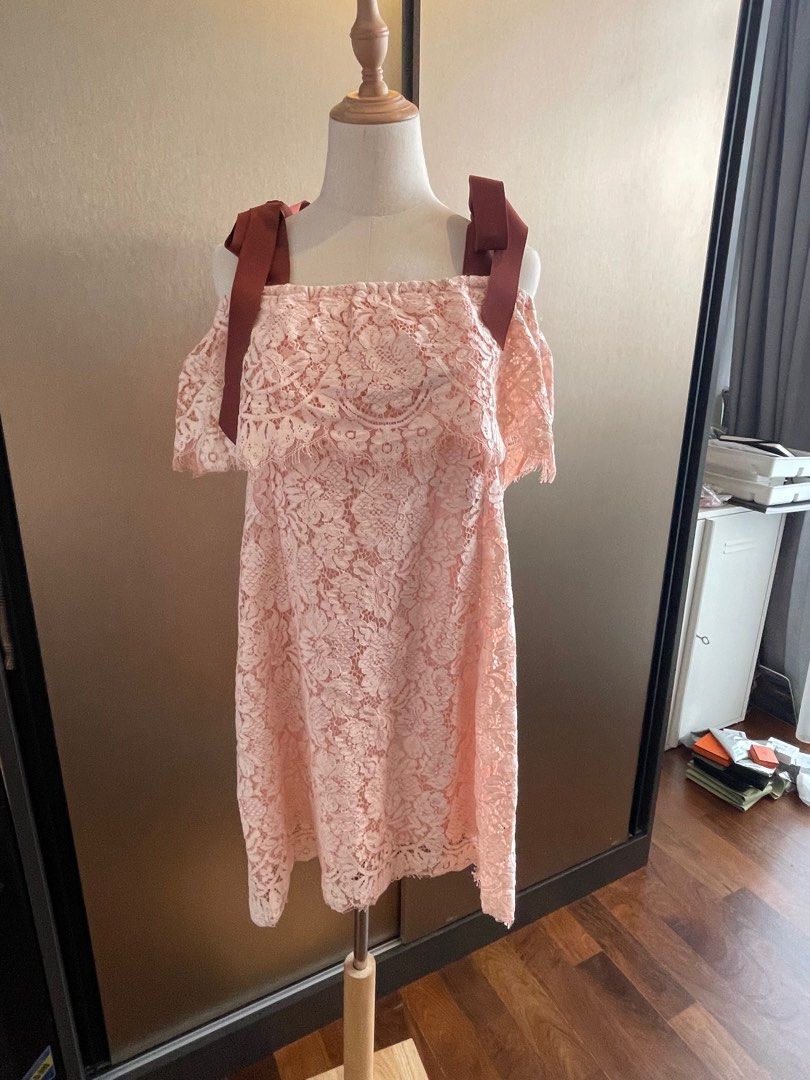 Ganni pink deals lace dress