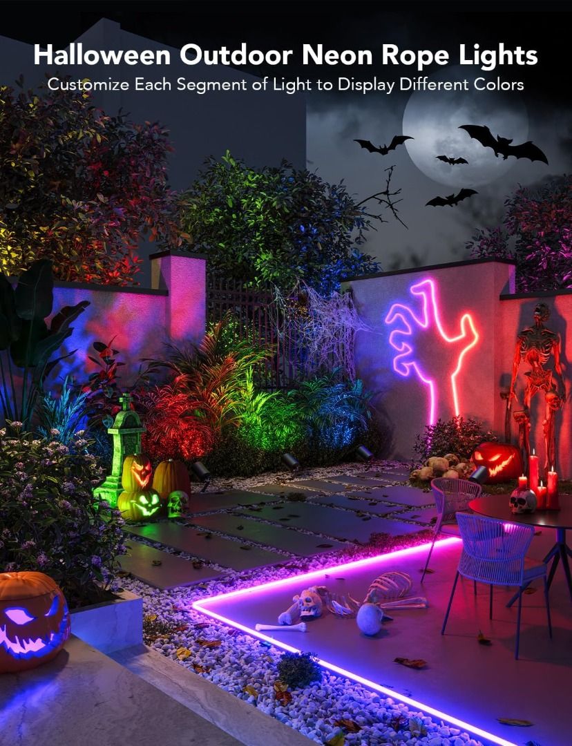Govee Outdoor Neon Rope Lights, 32.8ft RGBIC IP67 Waterproof Halloween ...