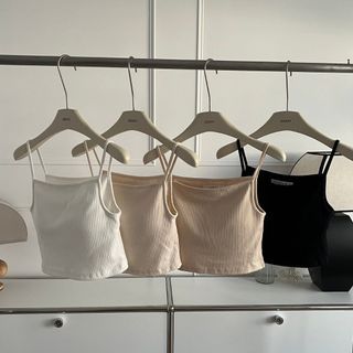 GRASS 細肩坑條紋bra top 細肩背心-黑/白