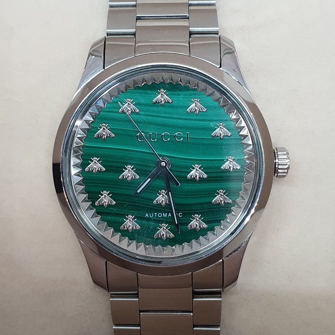 Pre-Loved] Gucci Men G-Timeless Malachite Green Multibee