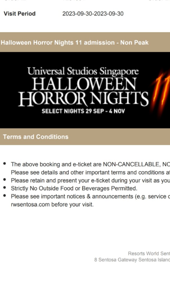 HHN Ticket (30th Sept), Tickets & Vouchers, Event Tickets on Carousell