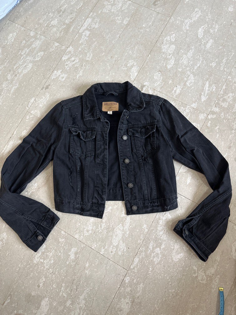 Black denim top jacket hollister