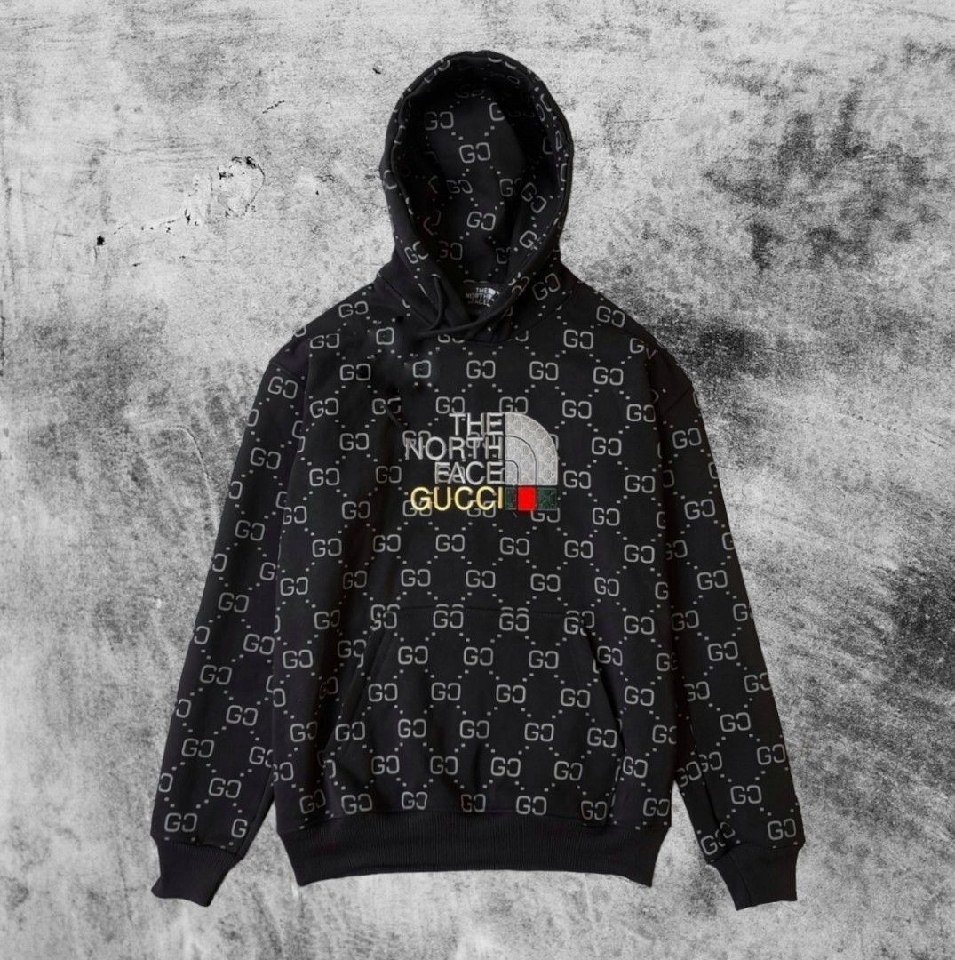 Hoodie Gucci X The North Face TNF Full Print Hitam Fesyen Pria