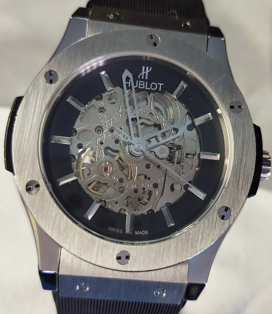 Hublot Exhibition Front Back Automatic Vendome 582666 Geneva Collection 42mm 3ATM WR Stainless Steel Case Men s Watch Black Silicone Strap Deployant