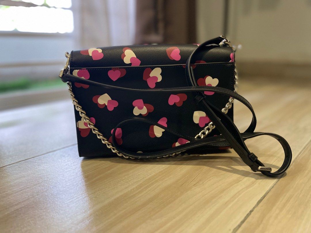 Kate Spade Cameron Carson Convertible Crossbody Flutter Heart Black Pink  Multi 