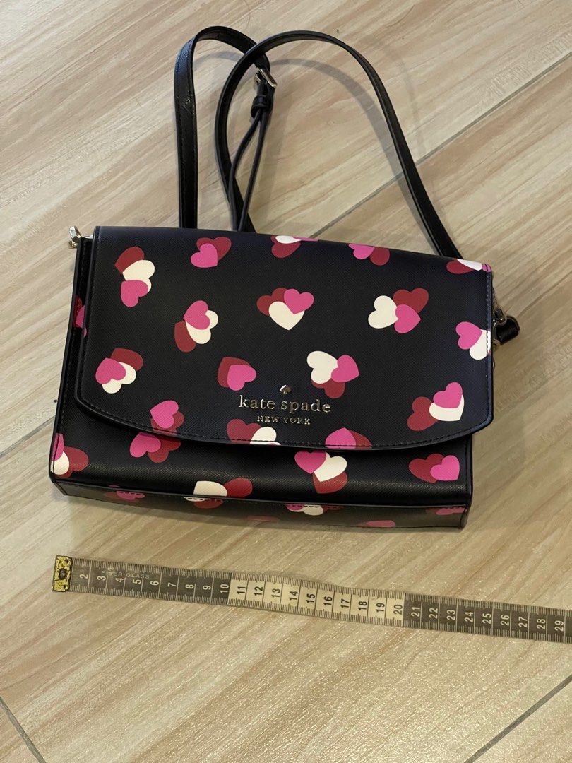 Kate Spade Cameron Carson Convertible Crossbody Flutter Heart Black Pink  Multi