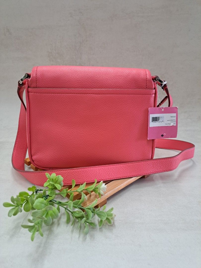 Kate Spade Run Around Large Flap Crossbody Bag Leather Purse Handbag Peach  Pink