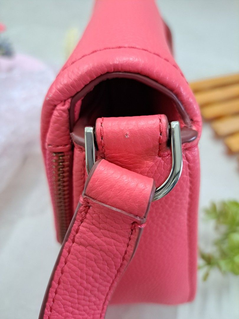 Kate Spade Run Around Large Flap Crossbody Bag Leather Purse Handbag Peach  Pink