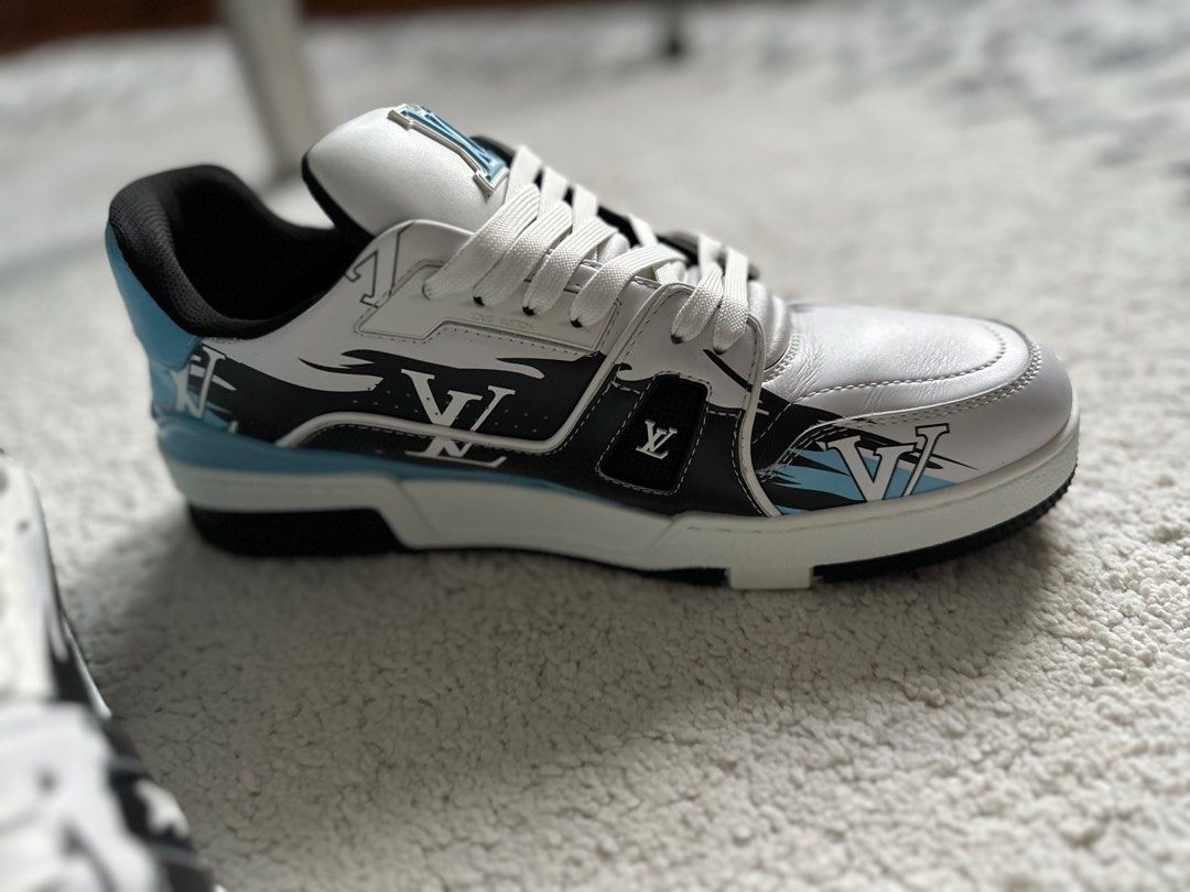 Lv trainer low trainers Louis Vuitton Blue size 7.5 UK in Other - 35573509