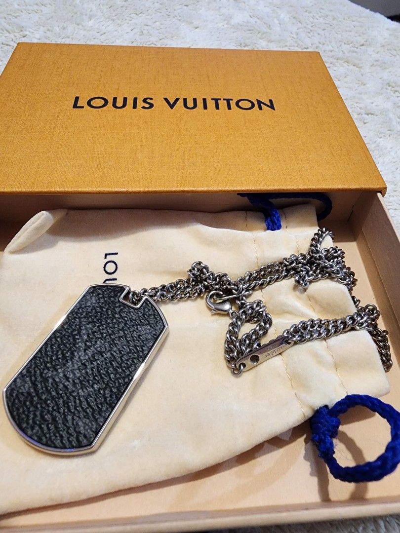 Louis Vuitton Monogram Eclipse Plate Necklace, Luxury, Accessories