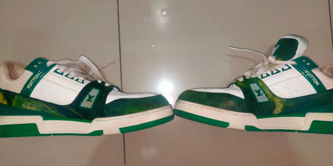 Pre-owned Lv Trainer Sneaker Low White Green In White/green