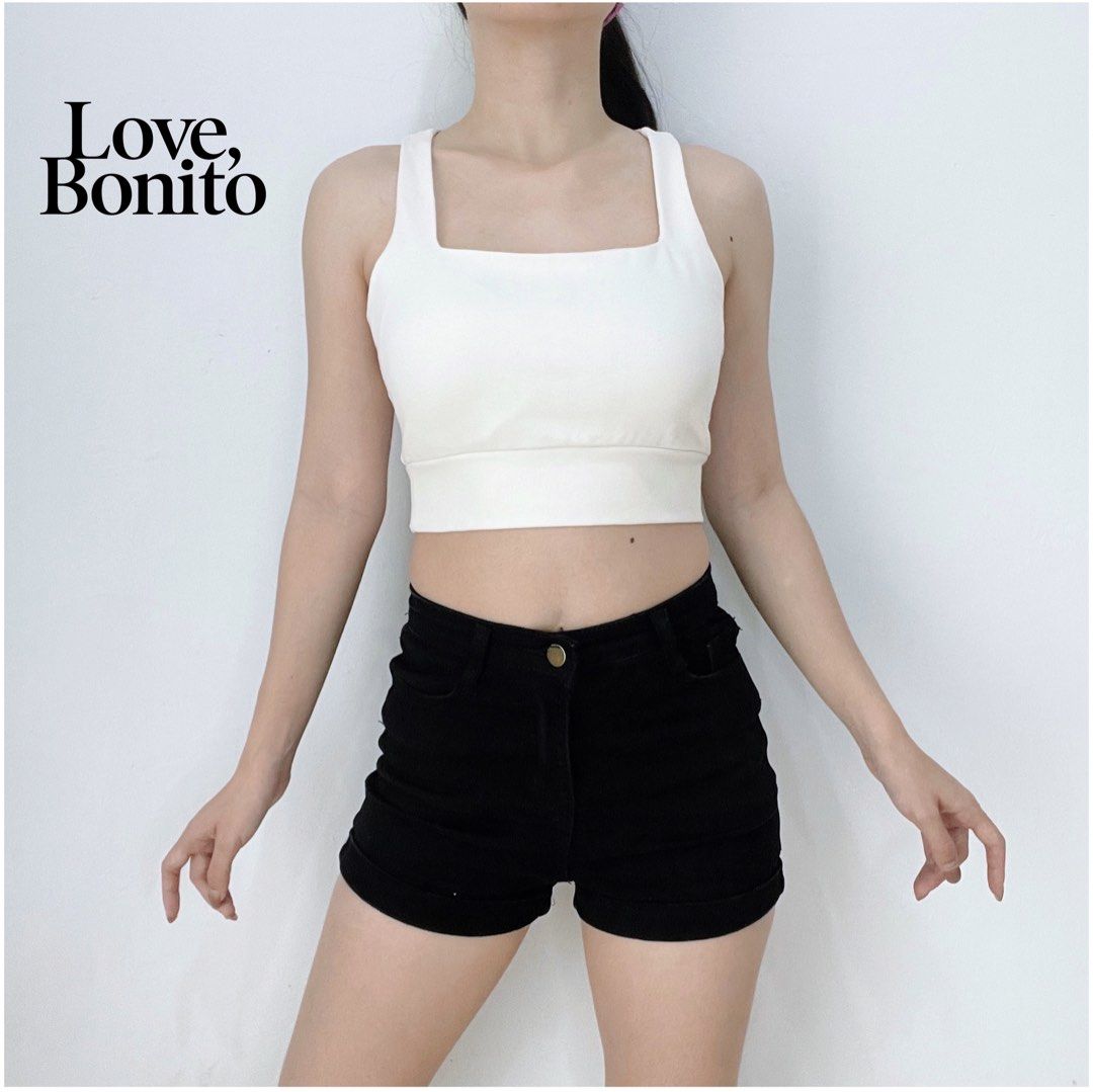 Love Bonito Danielle Padded Crossback Top White Crop Tank Top Gym