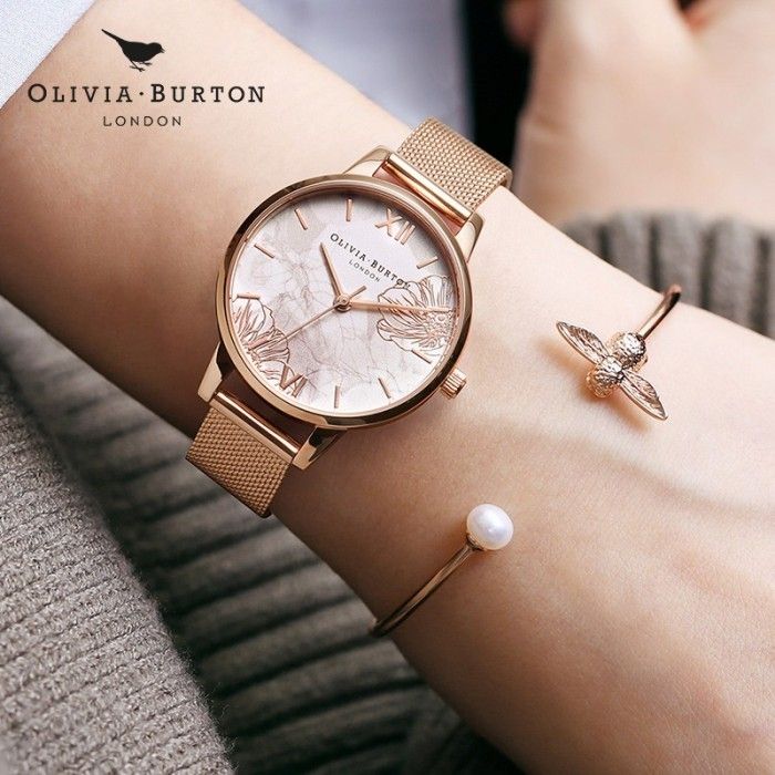 Abstract florals rose gold mesh watch hotsell
