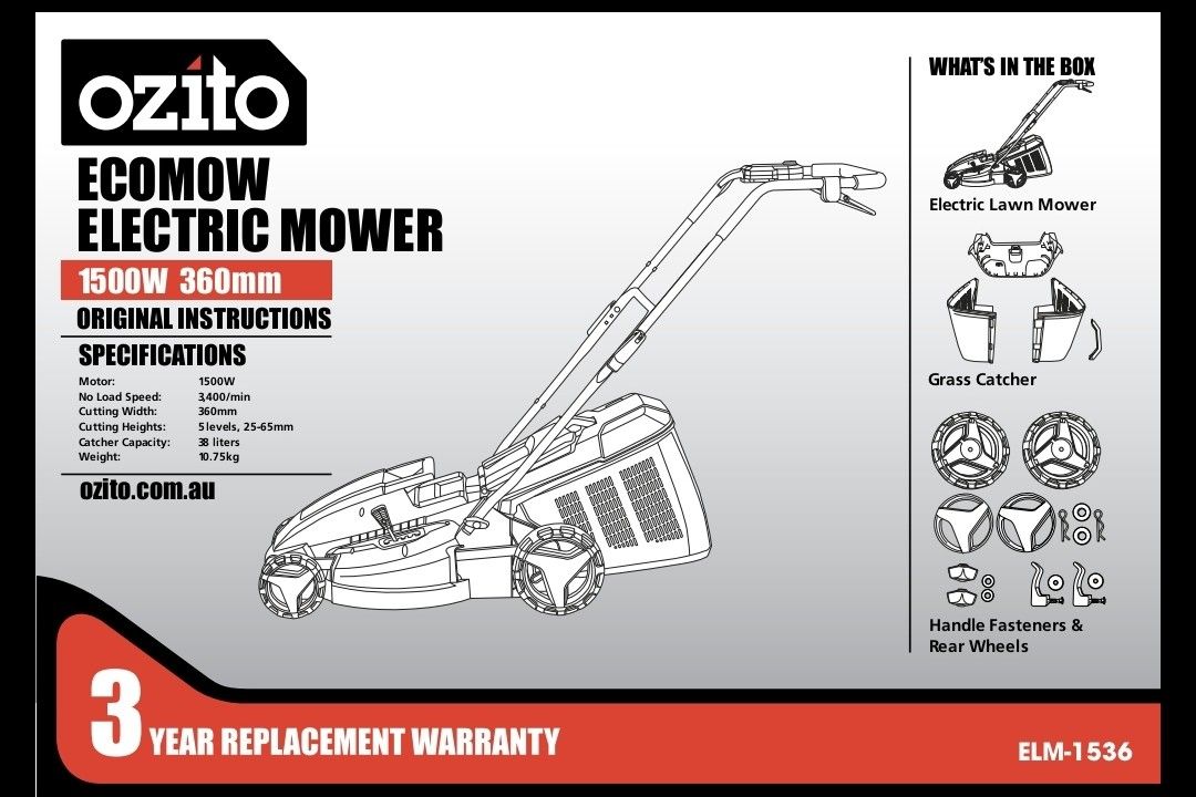 Ozito electric online lawn mower manual