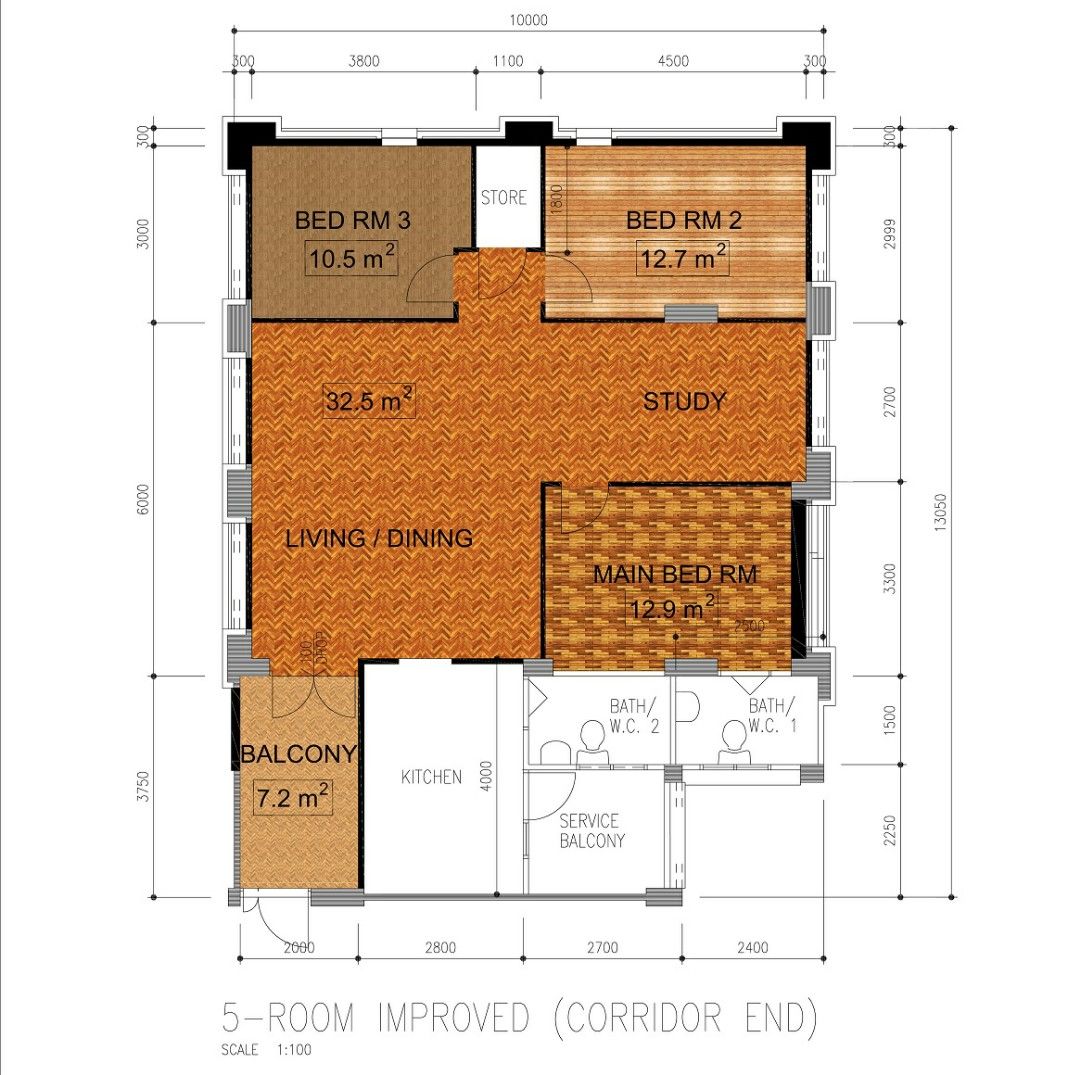 Parquet or Vinyl flooring Area space plan visualization square