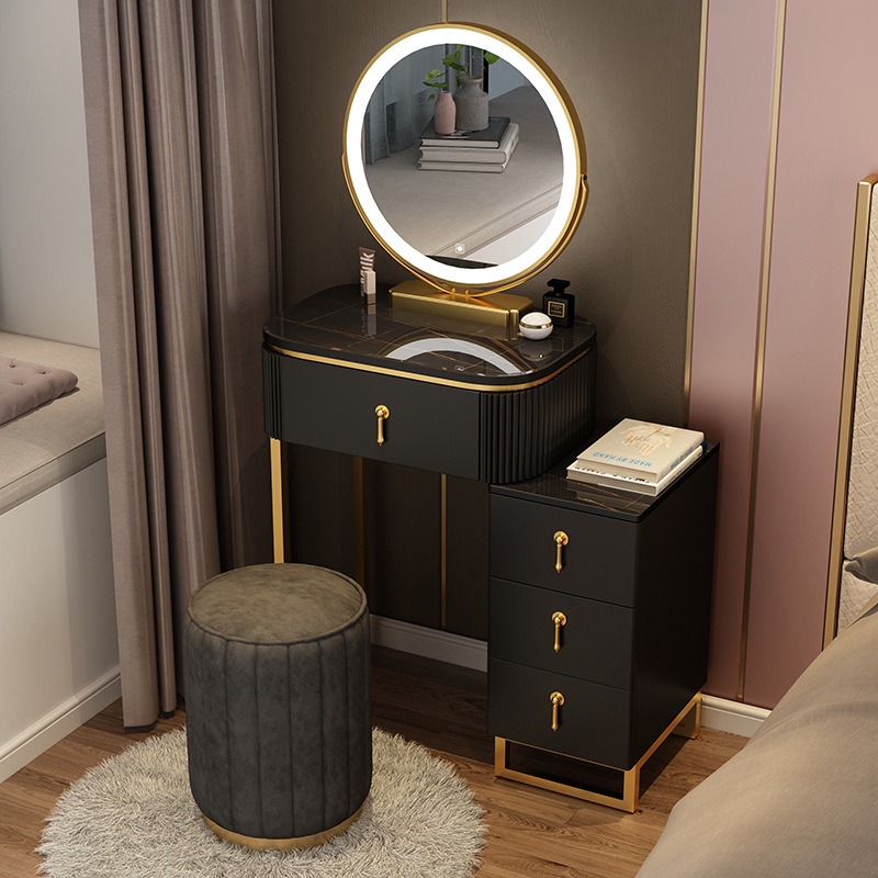 Black round dressing hot sale table mirror