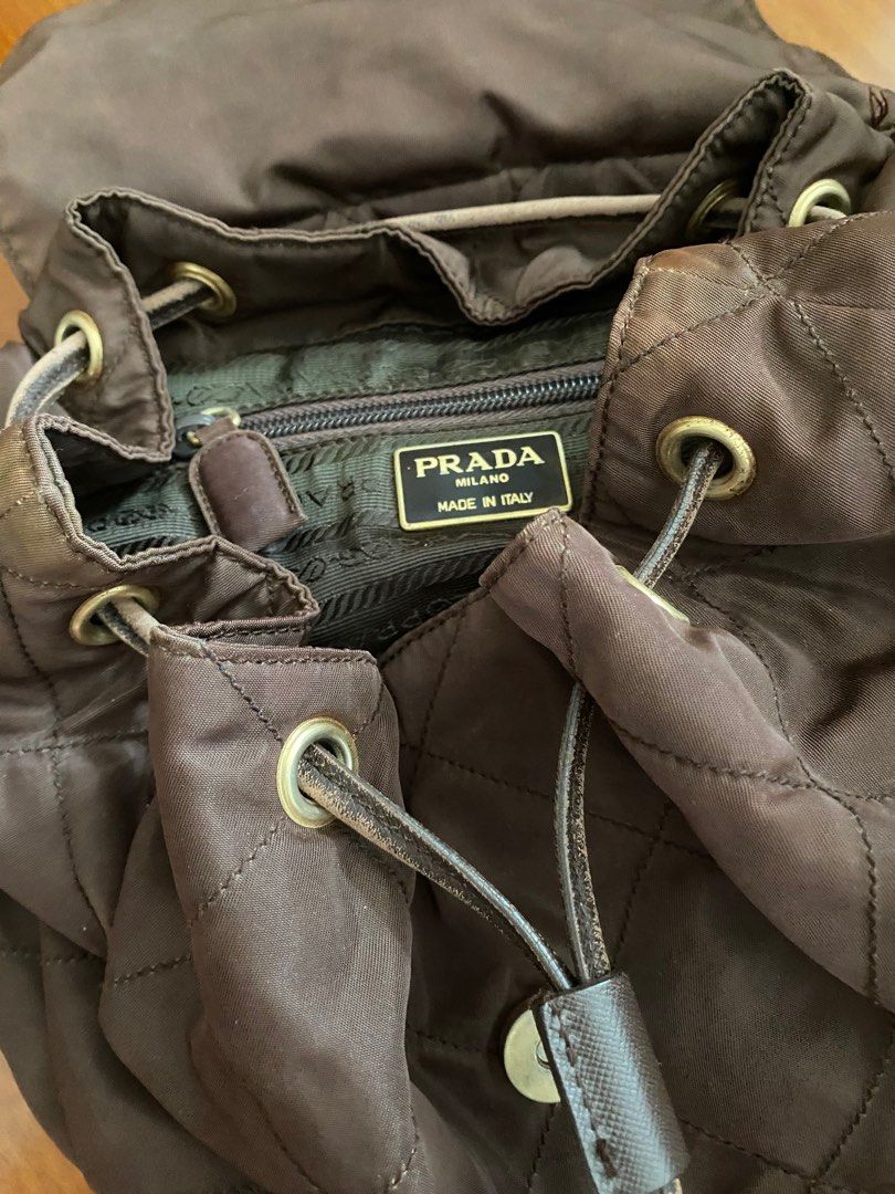 NEW Vintage Brown Prada Tessuto Drawstring Mini Bag