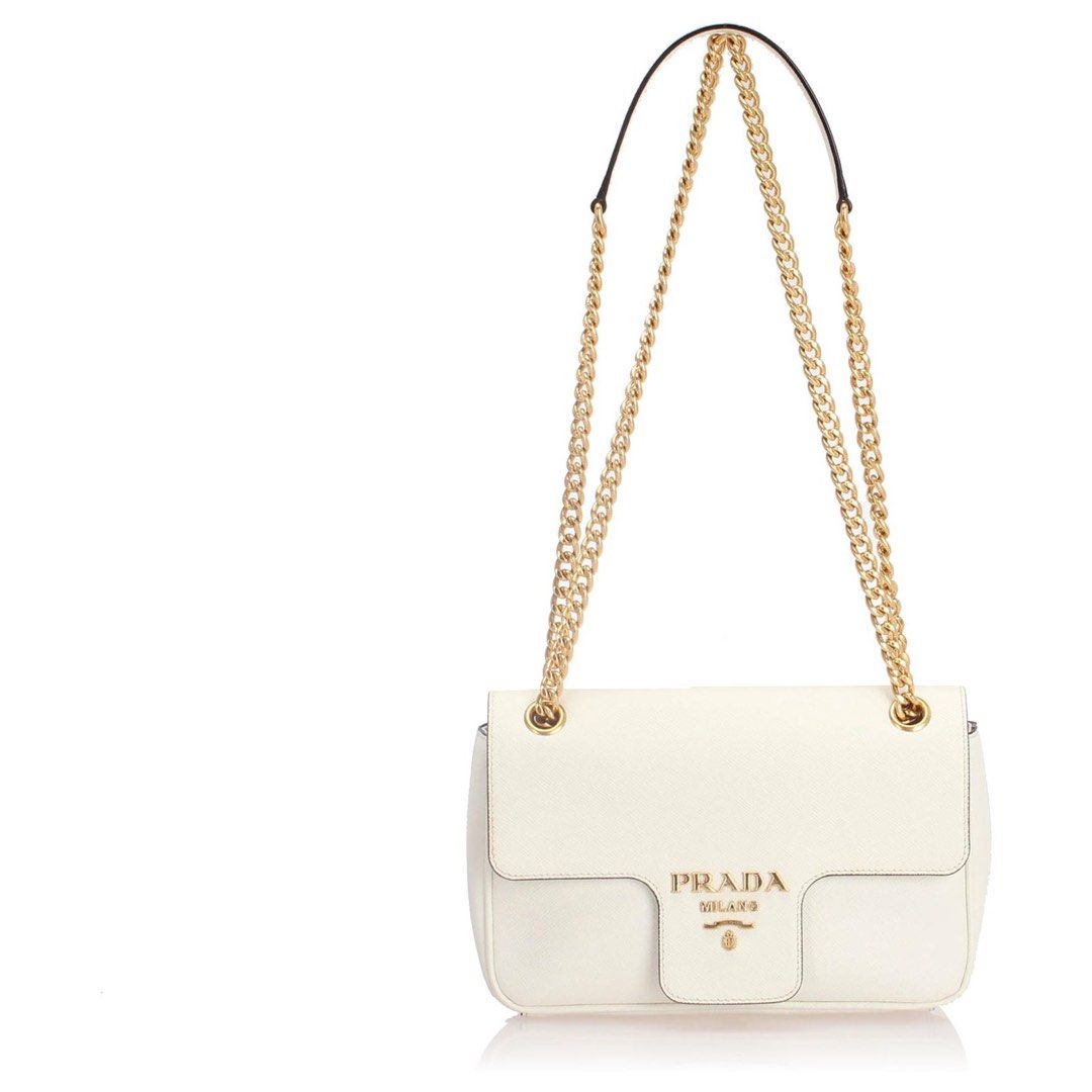 Prada Saffiano Pattina Flap Bag - White Crossbody Bags, Handbags