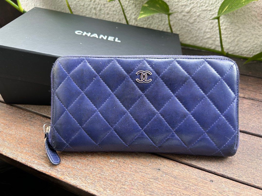 Chanel Matelasse Zippy Long Wallet Coco Mark Leather Wallet Black