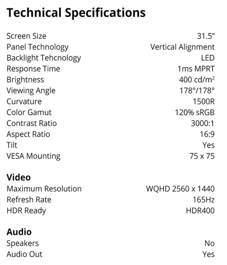 PRISM+ X315 PRO 31.5 165Hz 1ms Curved WQHD, Computers & Tech, Parts ...