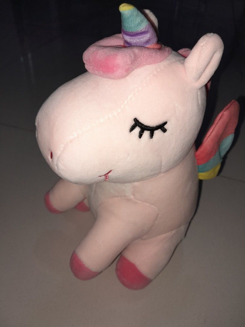 Rainbow Pink Flying Fat Unicorn with Wings Plush Soft Toy Hobbies Toys Toys Games on Carousell
