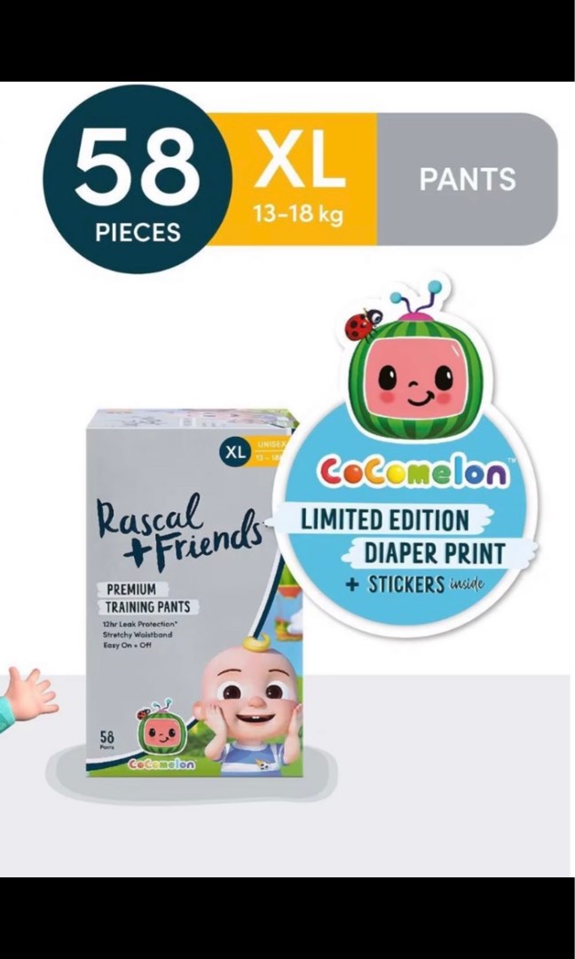 Rascal+Friends Cocomelon Premium Diaper Pants XL 58s, Babies & Kids,  Bathing & Changing, Diapers & Baby Wipes on Carousell