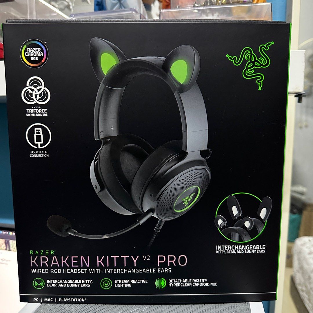 Razer Kraken Kitty V2 Pro Wired Gaming Headset for PC, Interchangable Ears,  Chroma RGB, Black