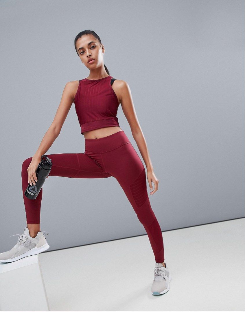 Reebok Burgundy Leggings tights Women s Fashion Activewear on