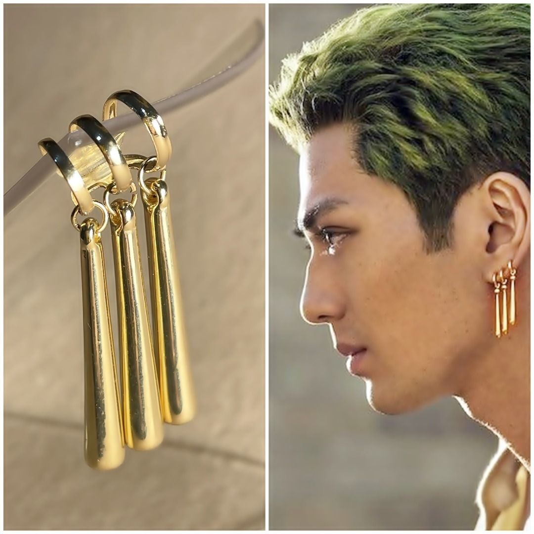 Roronoa Zoro Earrings no pierce cuff, three layered gold drop One