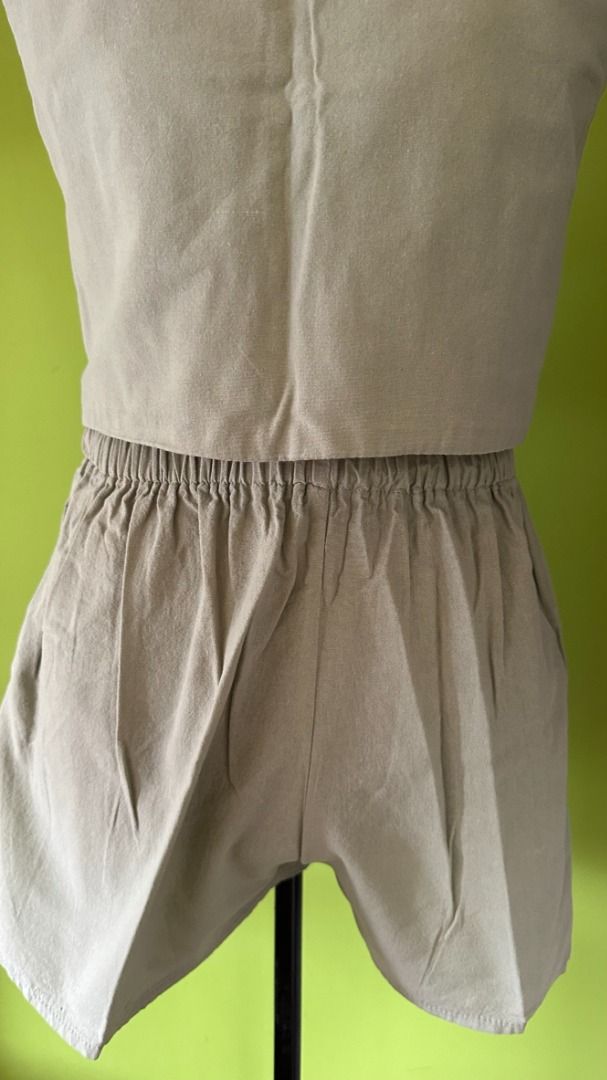 Sage Green Linen Coords (Category: Sets or Coordinates) located in Quezon City. Submitted by ccsonceloveditems (Listing ID 1253962509, Image 3). Description: Linen Set Sage green crop top + shorts Best fits XS MOP: Gcash BPI.