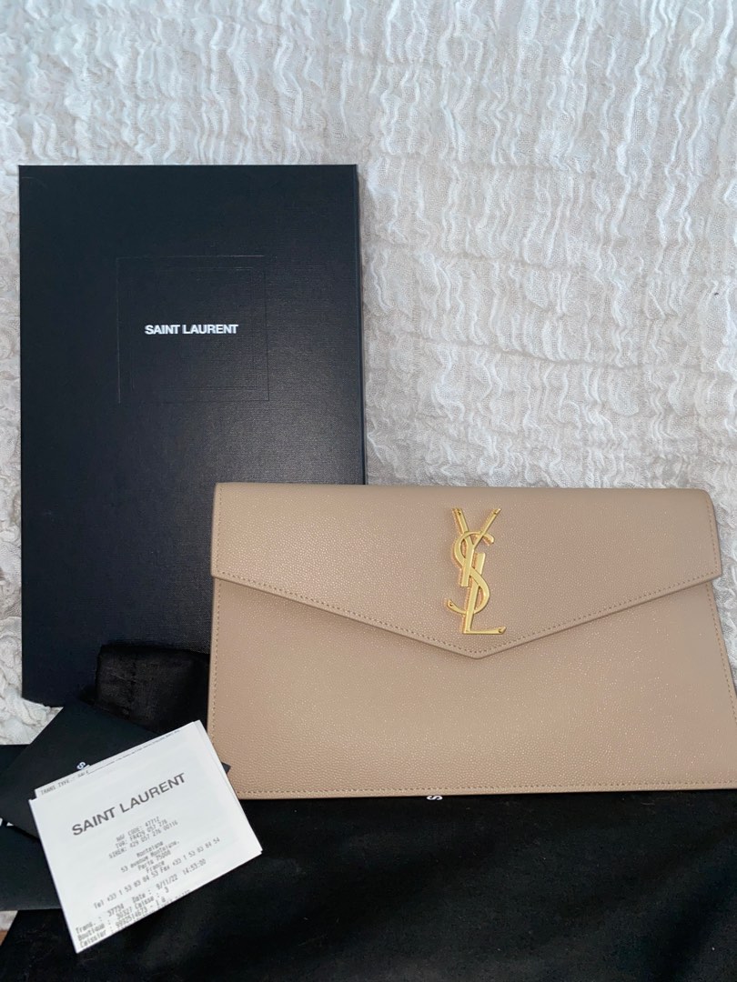 Saint Laurent Beige Uptown leather pouch, Luxury, Bags & Wallets