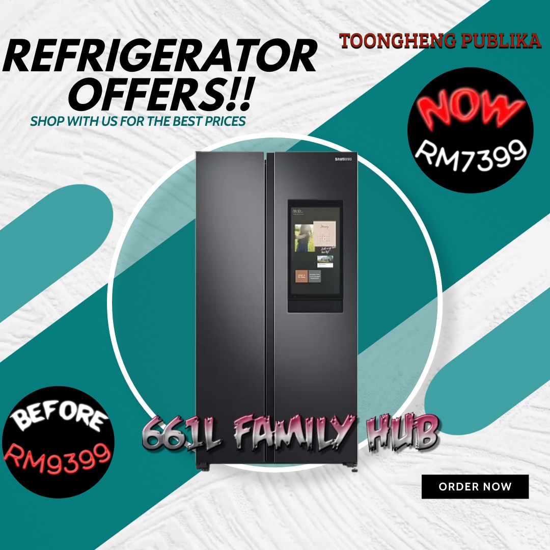 Side by Side Refrigerator with Family Hub, 661L, TV & Home Appliances