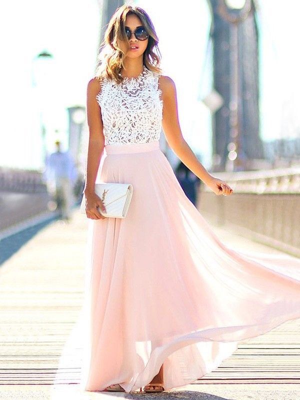 Chiffon blush top maxi dress