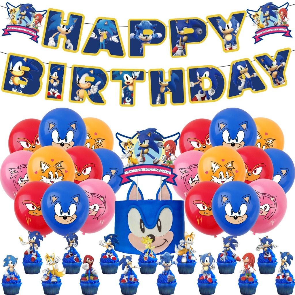 Sonic The Hedgehog Birthday Theme Set: HBD Banner, Hanging Swirls, Big Cake  Topper, Cupcake Toppers, Latex Balloons, Hobbies & Toys, Stationery &  Craft, Occasions & Party Supplies on Carousell