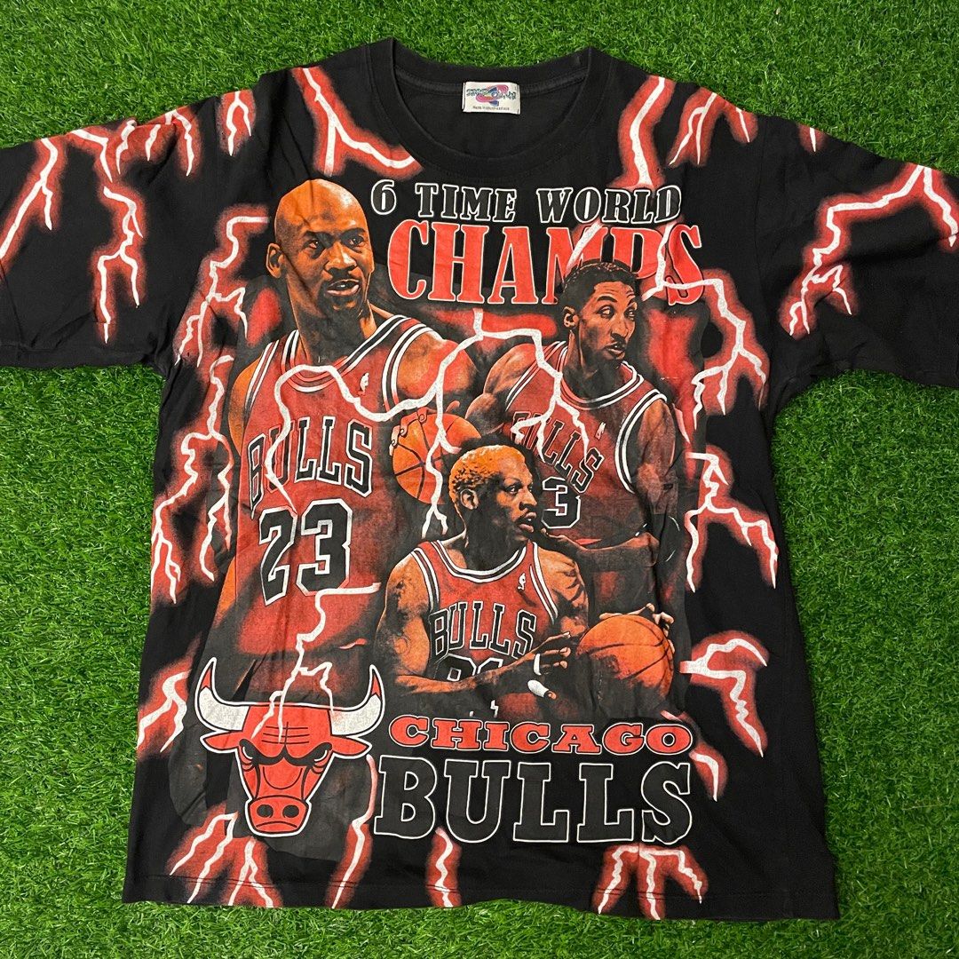 Vintage Chicago Bulls 3 Peat Champions Bootleg 90's t-shirt Basketball NBA  Jordan Pippen Rodman rap hip-hop