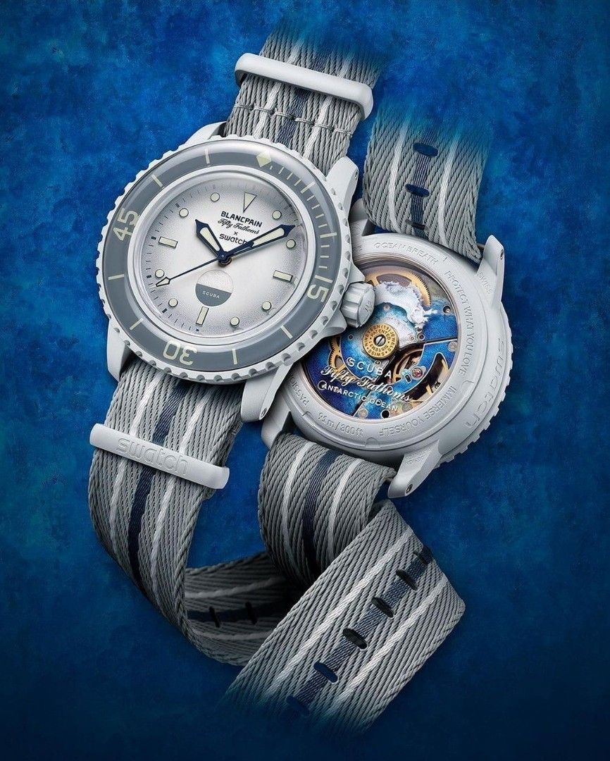 Swatch x Blancpain Antarctic Ocean, 名牌, 手錶- Carousell