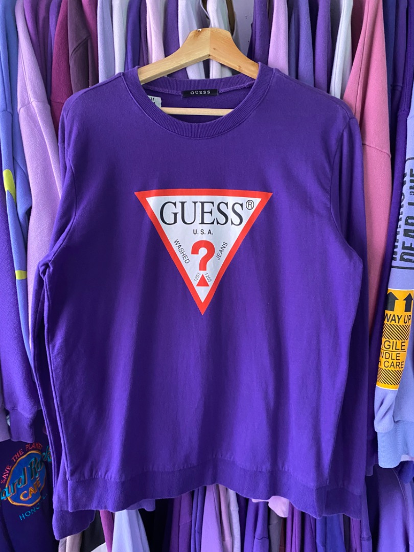 SWEATSHIRT GUESS PURPLE Men s Fashion Coats Jackets and Outerwear on Carousell