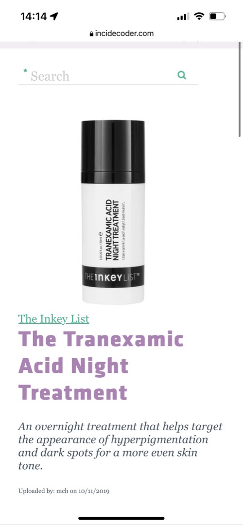 the inkey list tranexamic acid night treatment, Beauty & Personal Care