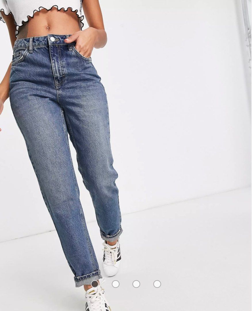 Topshop Mom Jeans in Mid Blue Women s Fashion Bottoms Jeans