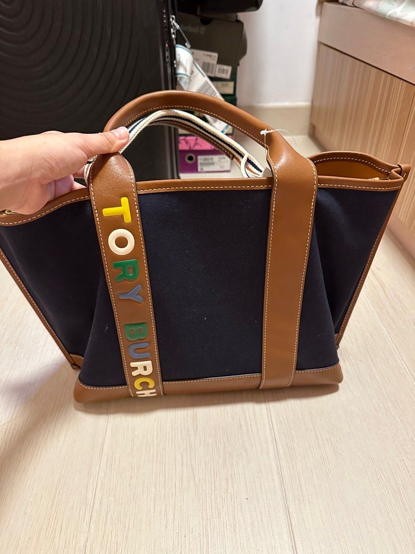 Tory Burch Perry Multi Stripe Canvas Triple compartment Tote