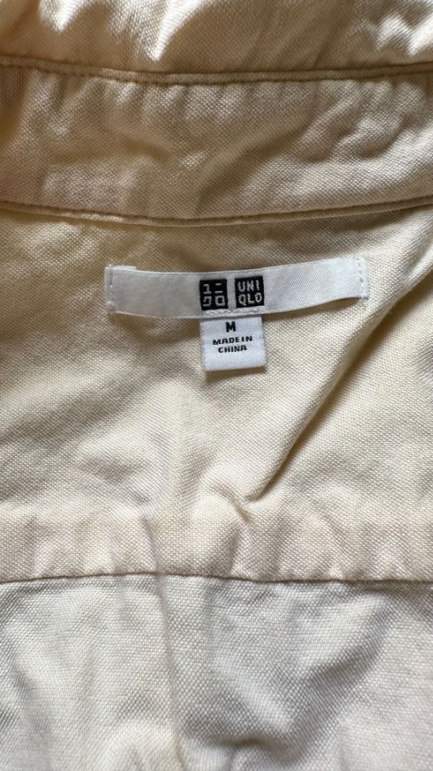 UNIQLO Linen Long Sleeves (Category: Longsleeves) located in Quezon City. Submitted by ccsonceloveditems (Listing ID 1253973737, Image 3). Description: UNIQLO Linen Long Sleeves Light yellow color with spare buttons MOP: Gcash BPI.